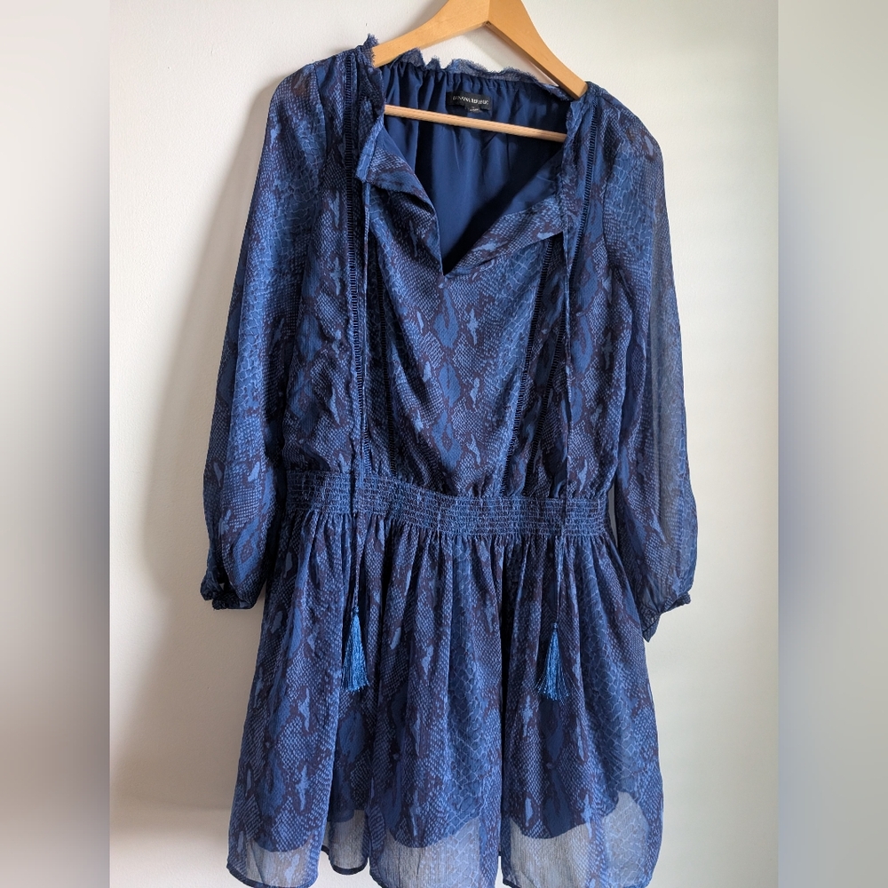 Banana Republic Blue Patterned Long Sleeve Dress